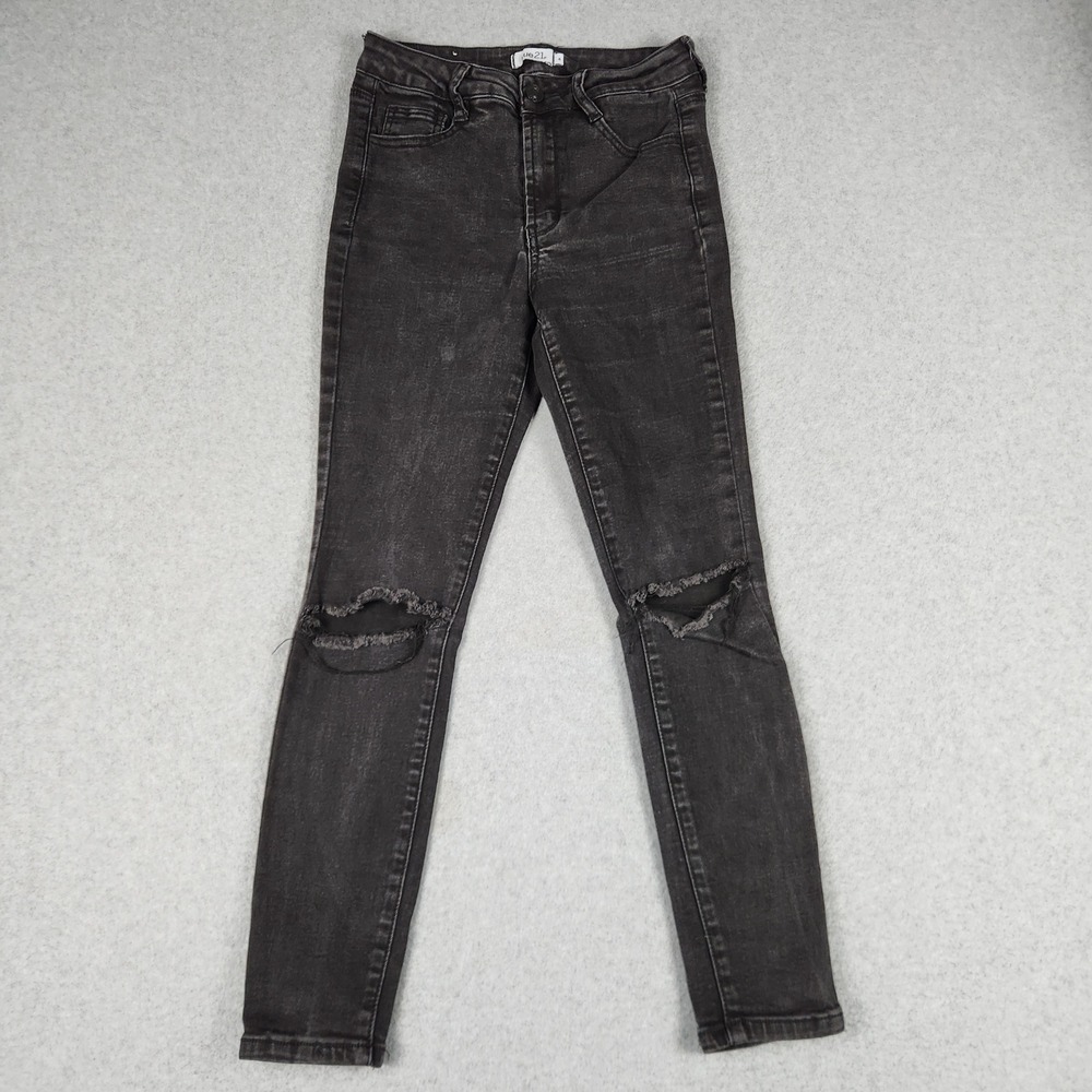 rue21 Jeans Womens 4 Black Denim Cotton Stretch Skinny Leg Distressed Streetwear